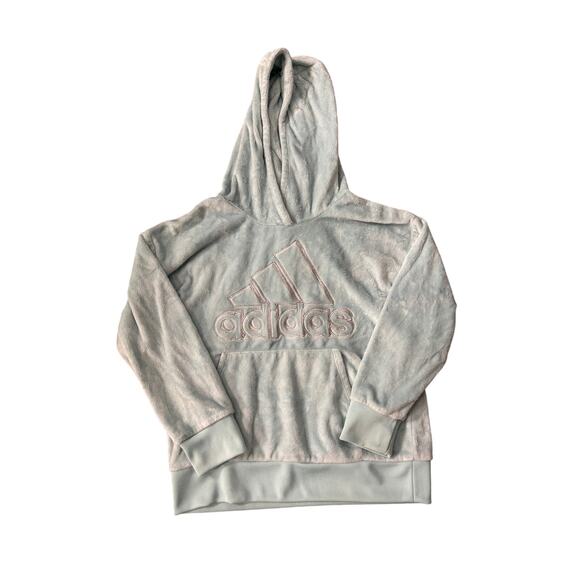 Adidas Girls Fuzzy Light Blue Sweatshirt - Size 7/8 - Picture 1 of 5
